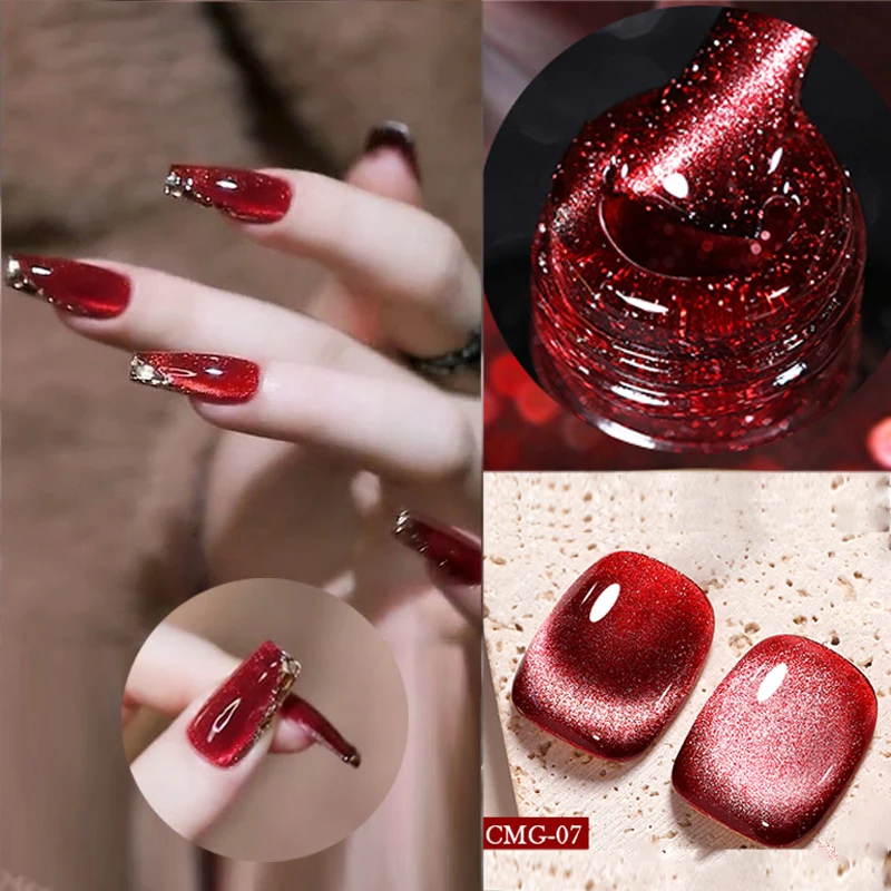 BORN PRETTY 10ml Super Shiny Wine Red Cat Magnetic Gel Nail Polish Winter Red Series Soak Off Semi-Permanent UV LED Nail Varnish