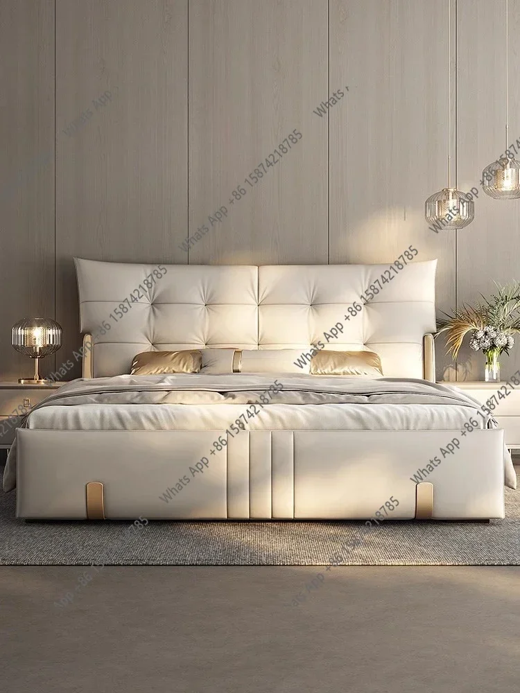 

N63 Простая современная кровать из кожи класса люкс для главной спальни, элитная, с мягкой обивкой, новая, для свадеб, 2 метра, из массива дерева