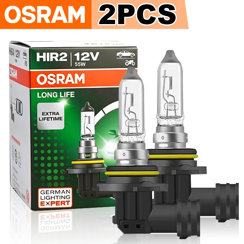OSRAM 2pcs 9012 HIR2 12V 55W Super 3200K White Halogen Bulbs Car Headlights 9012LL PX22d Fog Light Headlight Lamps Longlife