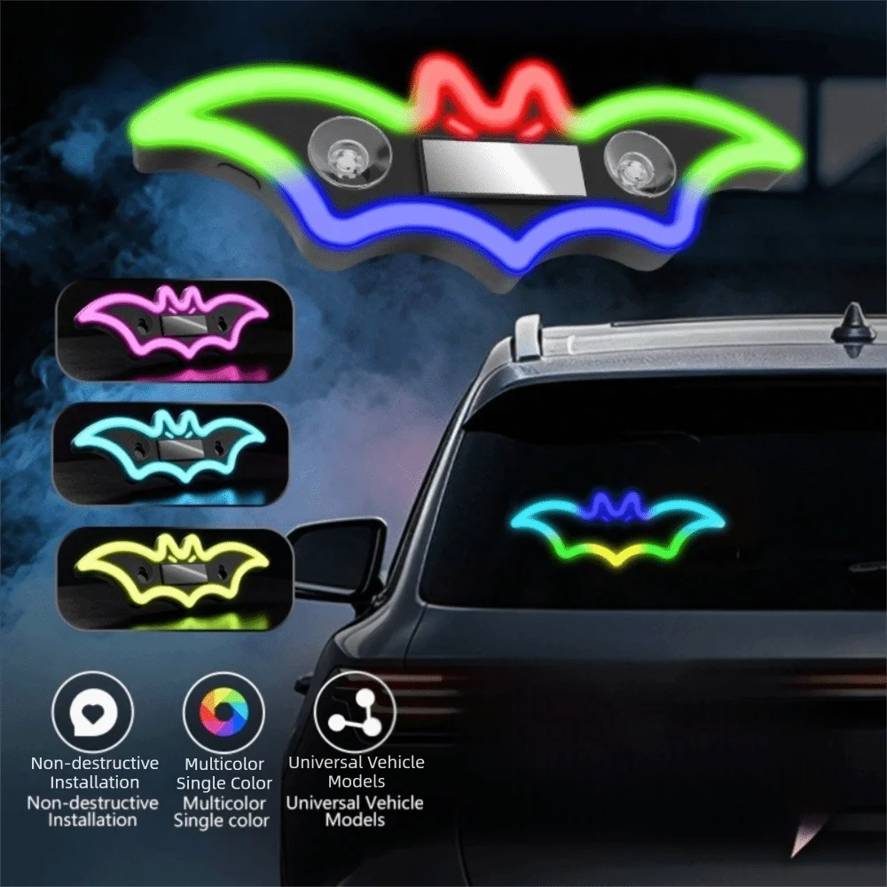 Wireless Car Bat Shaped Ambient Lamp Dynamic Gradient Multi-modes Atmosphere Breathing Lamp Suction Cup Mount RGB Color