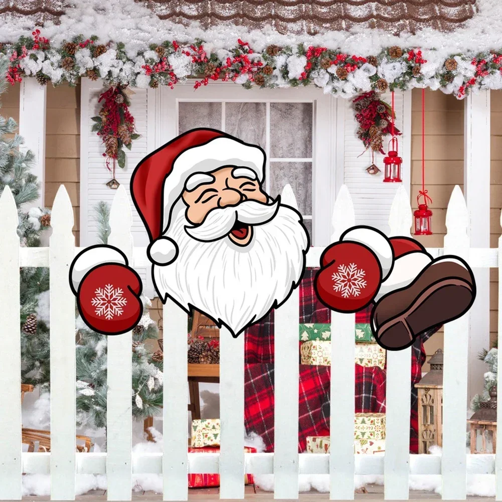 Christmas Garden Fence Decor Santa Clause Snowman Reindeer Pattern Ornaments For Yard Fence Door Frame Window Xmas Party Decor