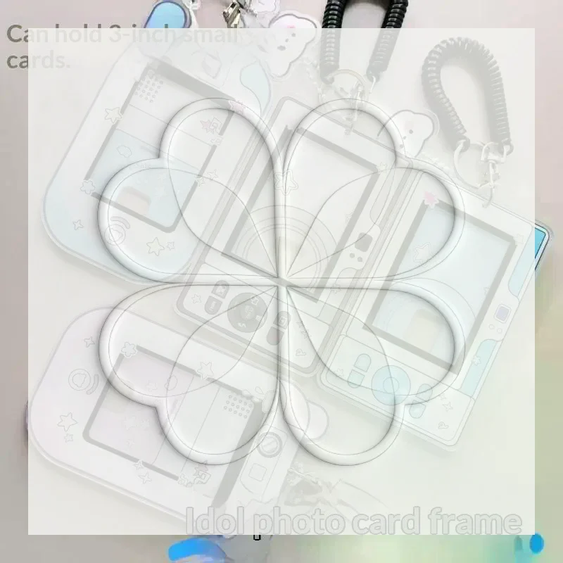 1Pcs Cute Camera Shaped Acrylic Photocard Holder With Coil Lanyard Clear Window Anti Drop Design For Kpop Fans Collecting Idol