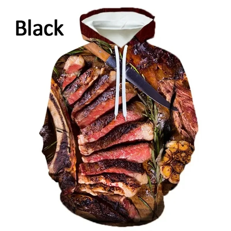 3D Printing Funny Food Graphic Hoodies For Men Long Sleeve Hooded Pullover Sweatshirt Casual Oversized Mens Hoodies Tops