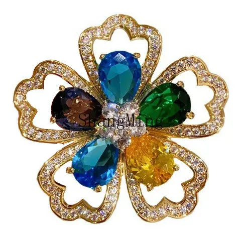 

PYH light luxury high-end multicolored diamond hollow flower brooch brooch high-end elegant versatile pin buckle