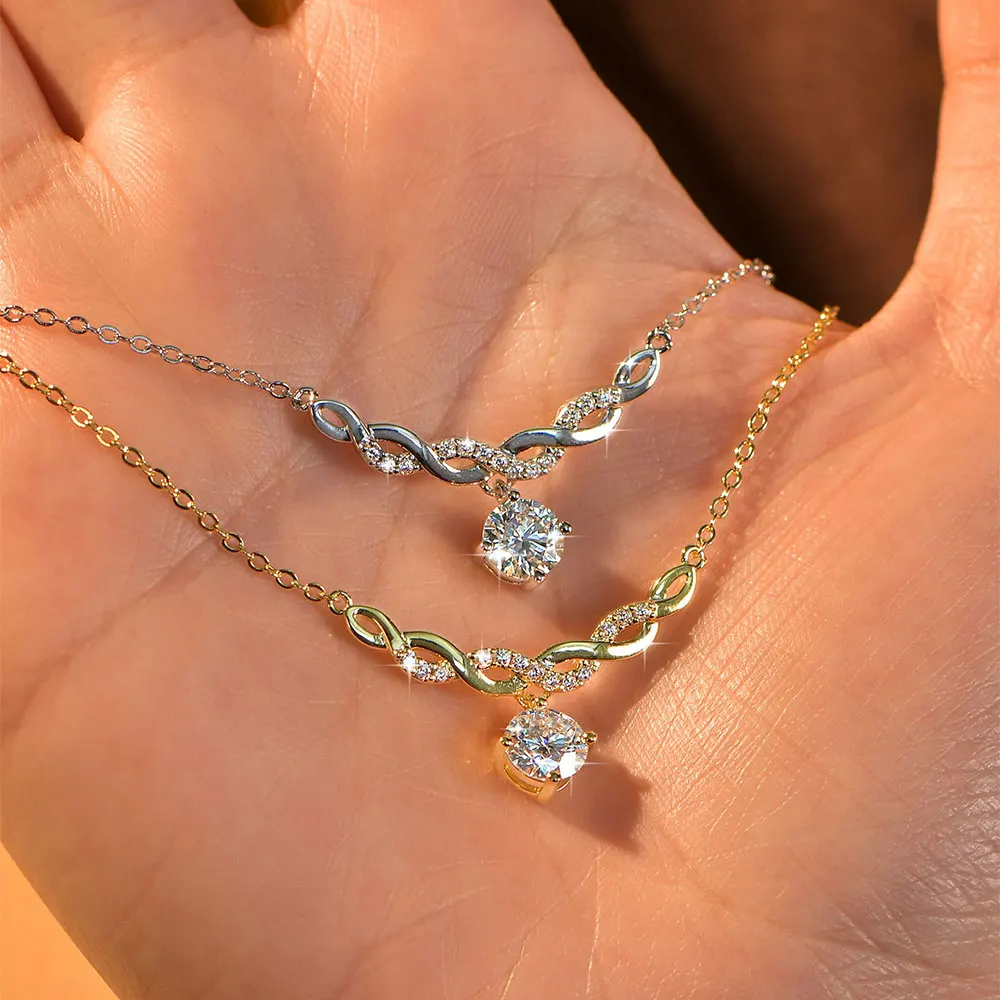 

Lnkry Sparkling Moissanite Infinity Necklace For Women Certified 6.5MM Lab Diamond Pendant Necklaces Exquisite Trending Jewelry