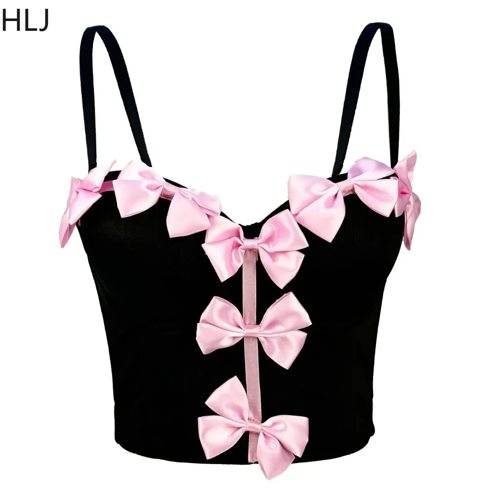 HLJ&GG Sweet Bow Fashion Corset Vest Two Piece Sets Women Thin Strap Slim Tank Top + Puffy Mini Skirts Outfits Female Streetwear