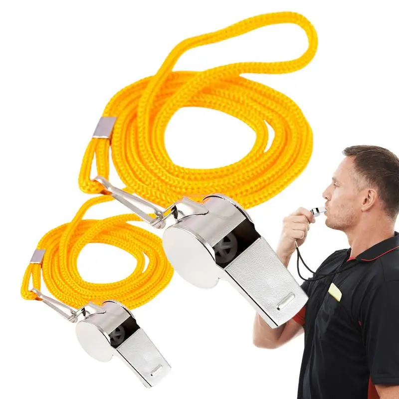 

Stainless Steel Whistles Referee Sports Metal Whistle With Rope Party Training Soccer Football Basketball Cheerleading Tool