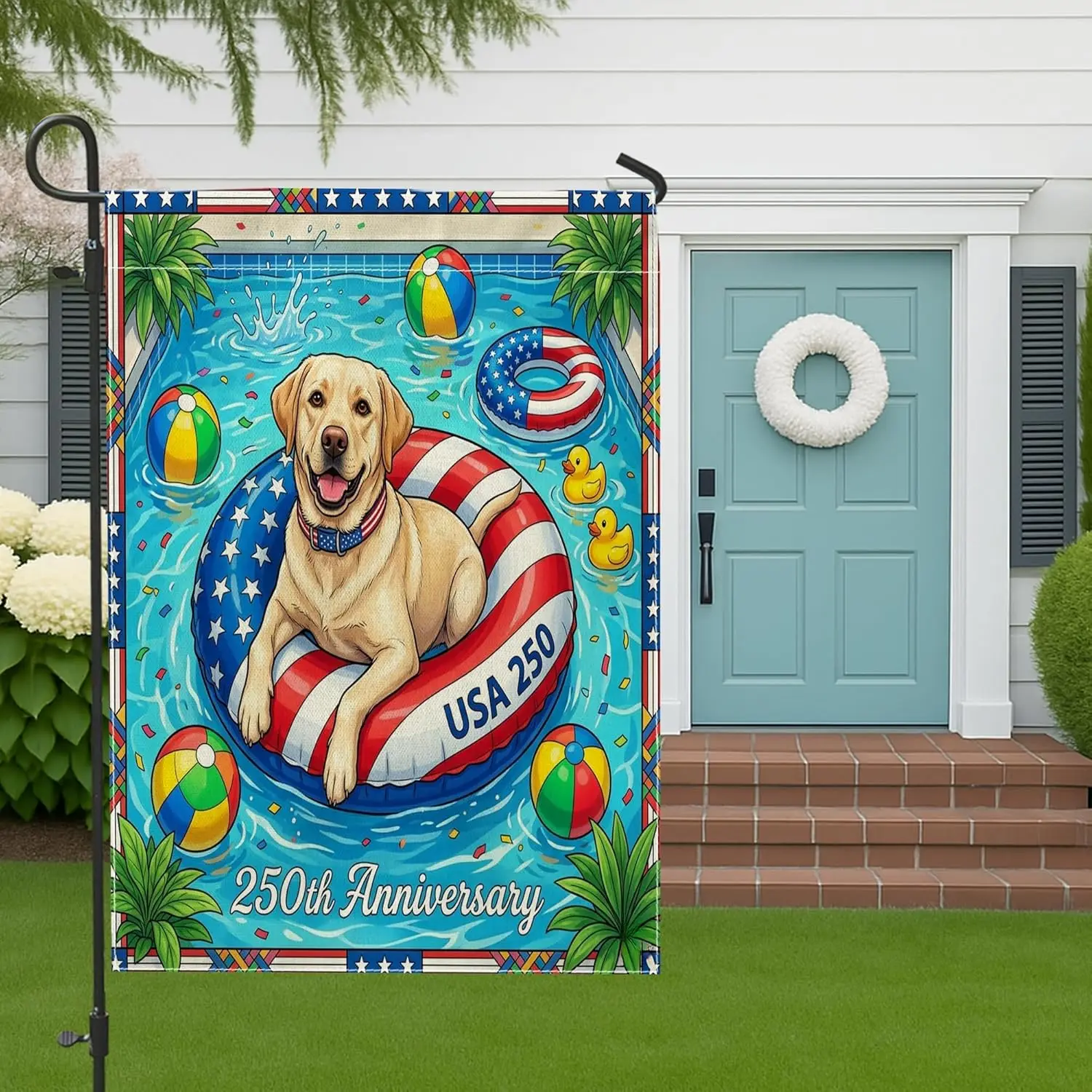 250 Years Labrador Retriever Dog Garden Flags 12x18 Inch Double Sided for Outside, 4th of July Pool Front Yard Small Canvas  AAS
