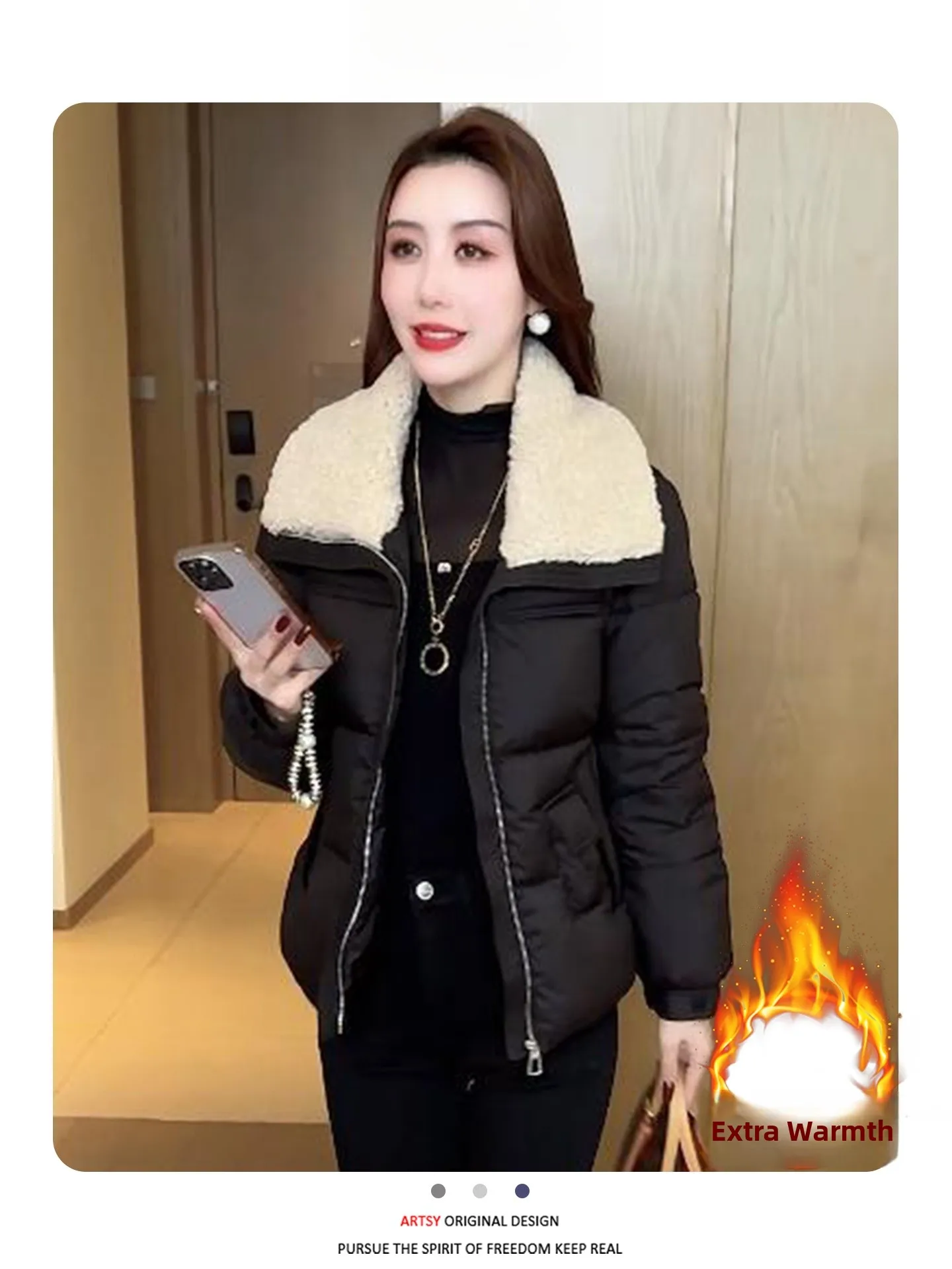 Thiened algodón acolchado Jaet mujer invierno nuevo Sle suelto adelgazante sensación de gama alta Thiened cuello de piel abrigo ort