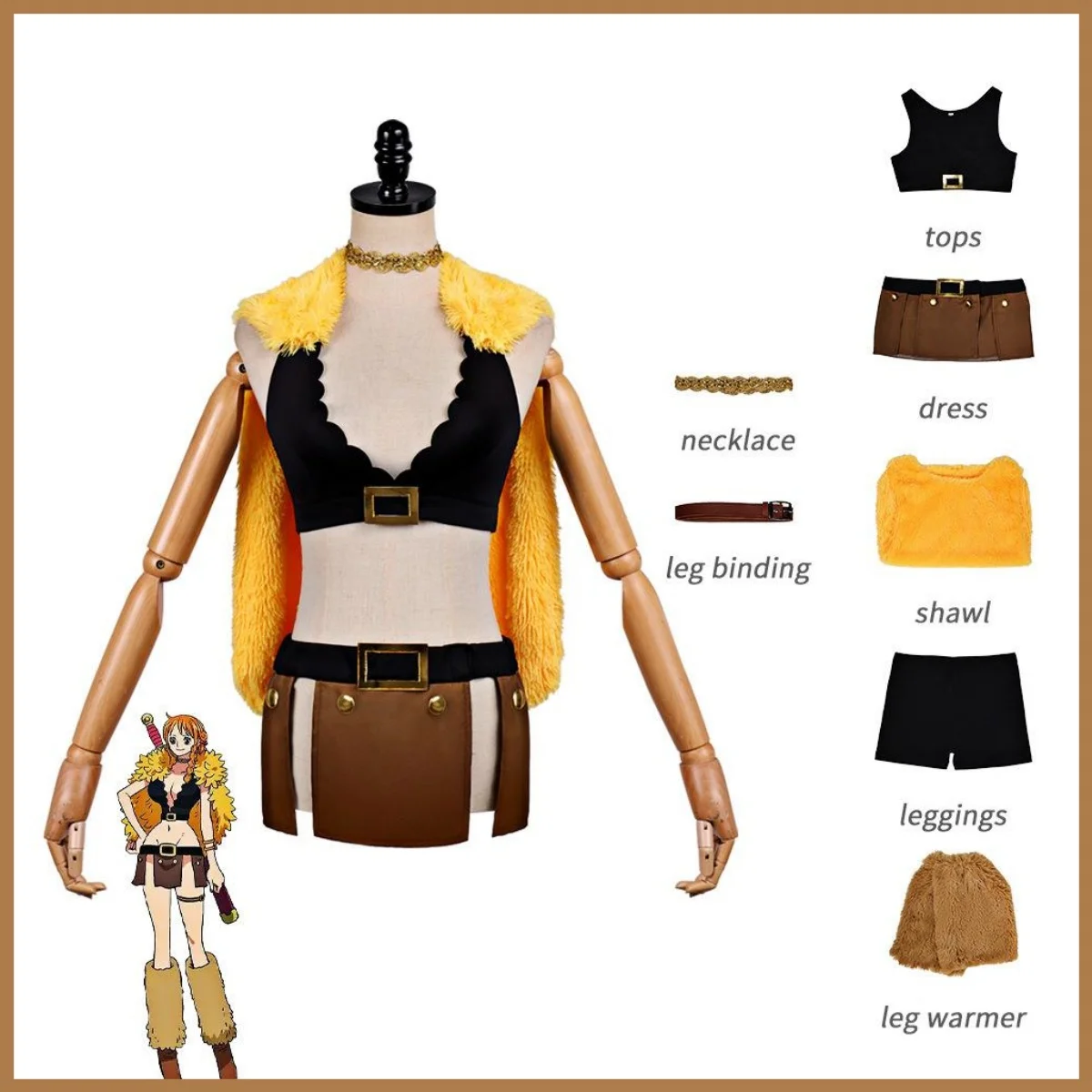 Anime Elbaph Nami Cosplay Costume Black Tight-fitting Tops Plush Shawl Coat Outfits Woman Sexy Carnival Halloween Suit - view 6