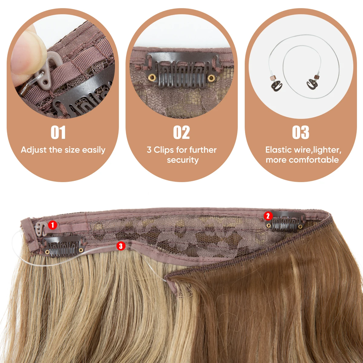 Synthetic Wave Invisible Clip in Hair Extensions Fish Line One Piece Natural False Hairpiece Fake Blonde Hair Piece For Women