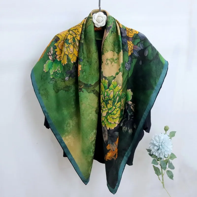 Winsleter-100%Real Silk Watered Gauze Elegant Scarf, 108*108CM Floral Print, Mom Temperament Scarves, 2026 Spring A62151CC
