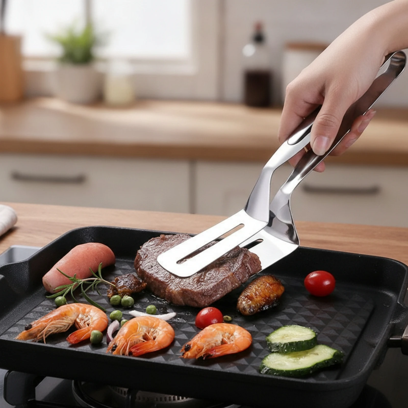 Pinza and Turner Slotted Pinzas Espátula Steak Pinza Multifuncional Pinzas Para Cocinar 304 for Home Cooks, Frying, Grilling