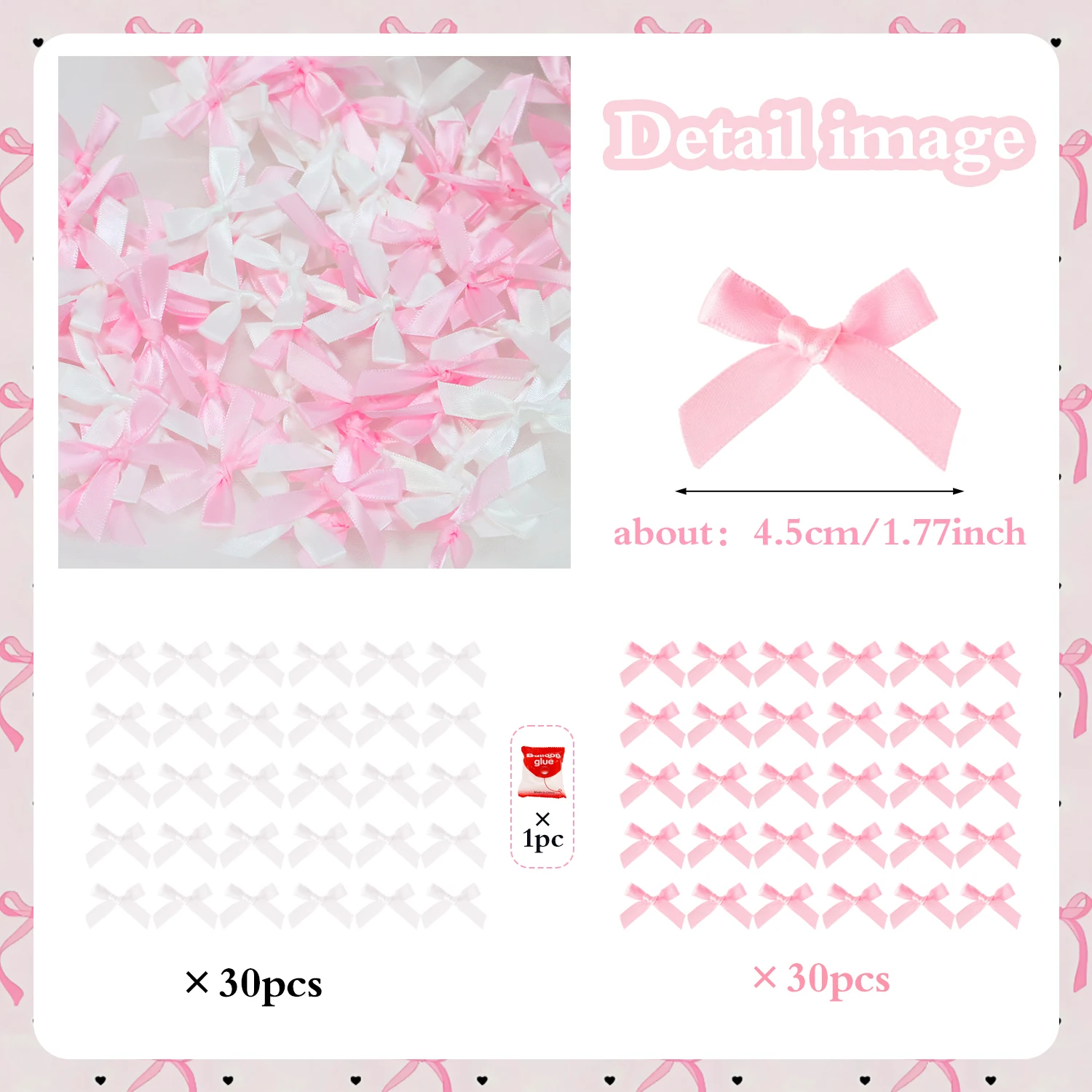 60 Stück kleine Schleifenbänder für DIY-Blumenhandwerk, Partydekoration, Geschenkboxen, Verpackungszubehör, Ballons, DIY-Dekoration – Detail 3
