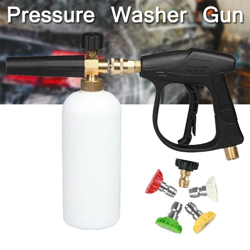 High Pressure Washer Foam Pot 1/4 Quick Plug Spray Gun Nozzle Car Washing Water Gun with 5Nozzles for Car Garden Wash Tool