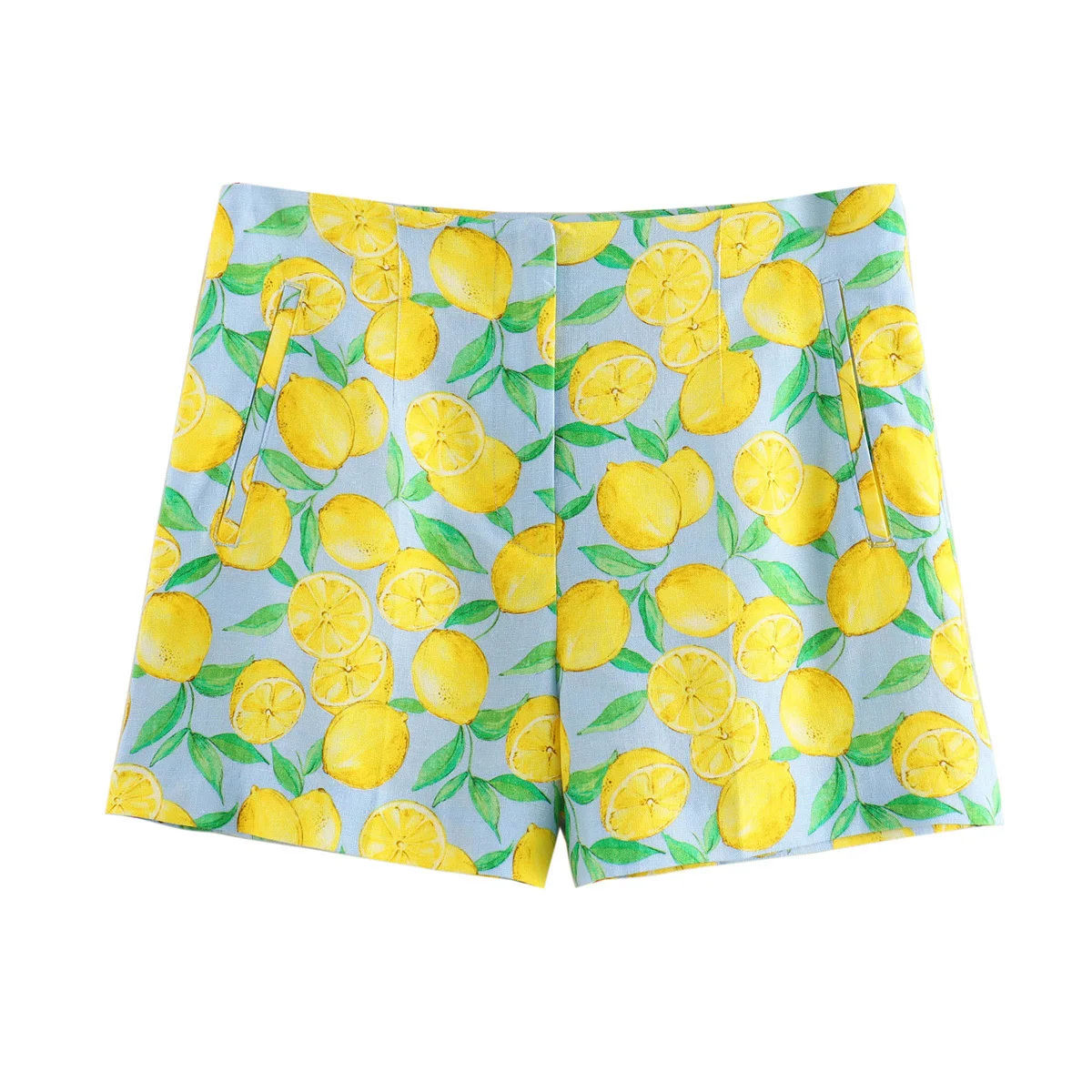 

New summer women's hot pants linen-blend printed high waist straight-leg casual shorts