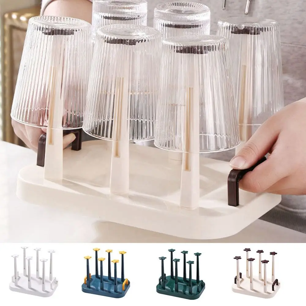 Plastic Cup Drying Rack Upside-Down Large Capacity Glass Cup Storage Rack with Handle Detachable Glass Cup Drainer Holder