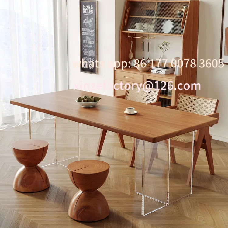 

Customizable solid wood dining table, transparent dining table with suspended acrylic, ash wood dining table