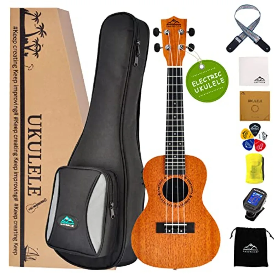 

Concert Ukulele for beginners and adults, mahogany body, natural wood color, built-in digital tuner, 23-inch electric-acoustic