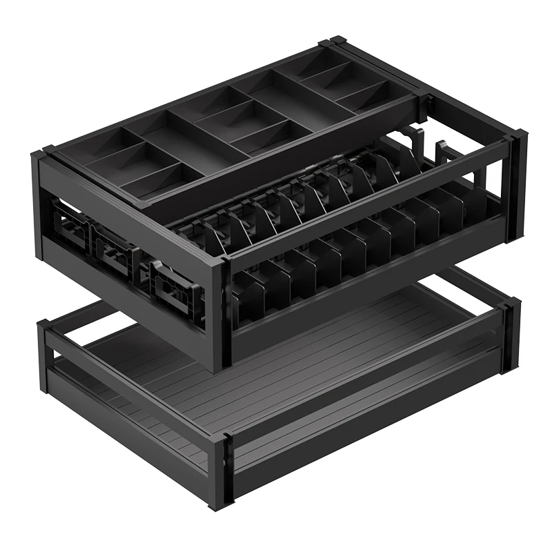 

Pull Basket Kitchen Cabinet Double Layer Deepened Drawer Space Aluminum Alloy Dish Basket Remodeling Basket