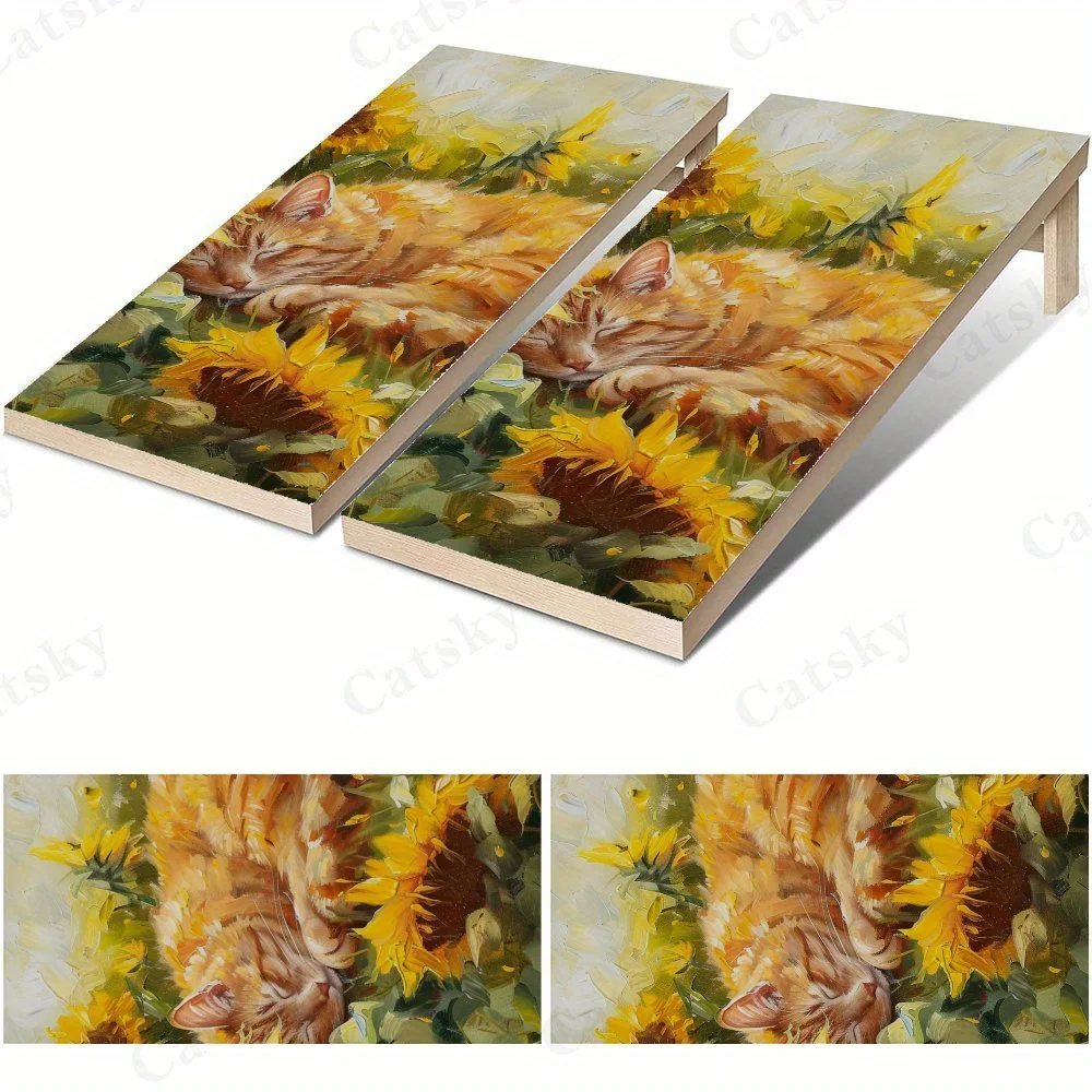 Cat in Sunflower Field Art ,High Value! 2D Flat Vinyl Sandboard Decals - Budget-Friendly and High Value, Bubble-Free and Easy to