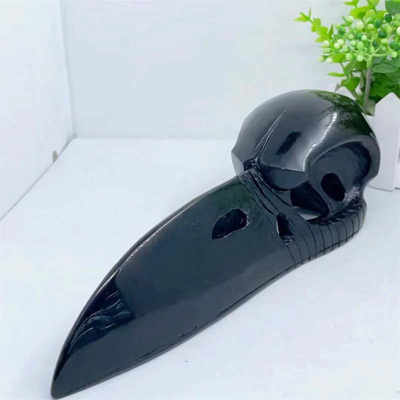 

25CM Natural Black Obsidian Bird Skull Mineral Crystal Bird Head Statue Animal Room Office Decoration 1pcs