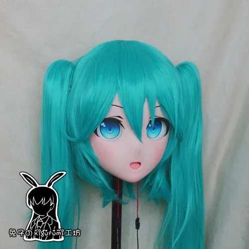 (Rabbit 12) Handmade Female Resin Crossdress Pretty Girl Head Lolita Doll Mask Japanese Anime Cosplay Kigurumi Mask Crossdresser