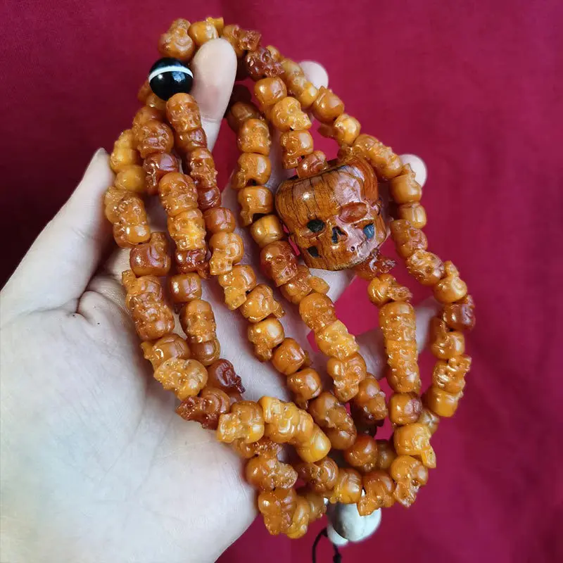 Ox Bone 9mm Set, Shitolin Master 108 Beads Bracelet Old Material Three-Link Skull Running Ring Agate