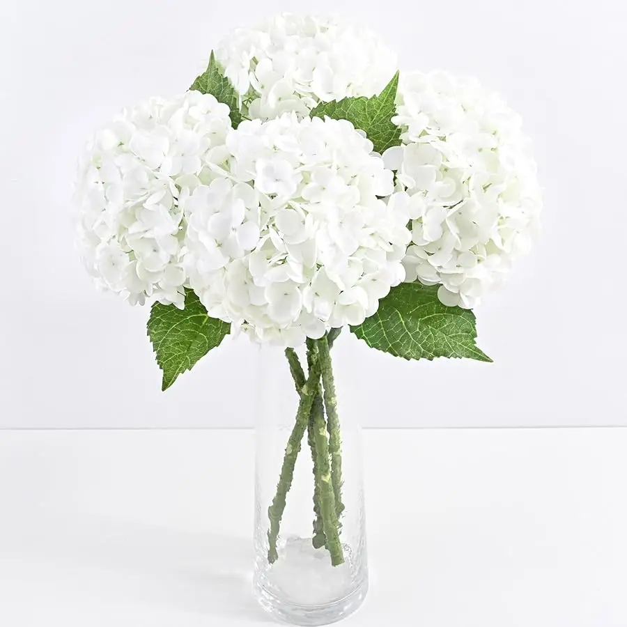

3 Pcs Real Touch Hydrangea Artificial Flowers, 21" White Full Faux Hydrangea Flowers Latex Fake Flowers for Home Decor Party Flo