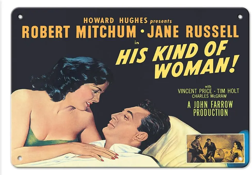 His Kind of Woman - Starring Robert Mitchum and Jane Russell - Vintage Film Noir Movie Poster by Zamaparelli c.1951-8 x 12 inch