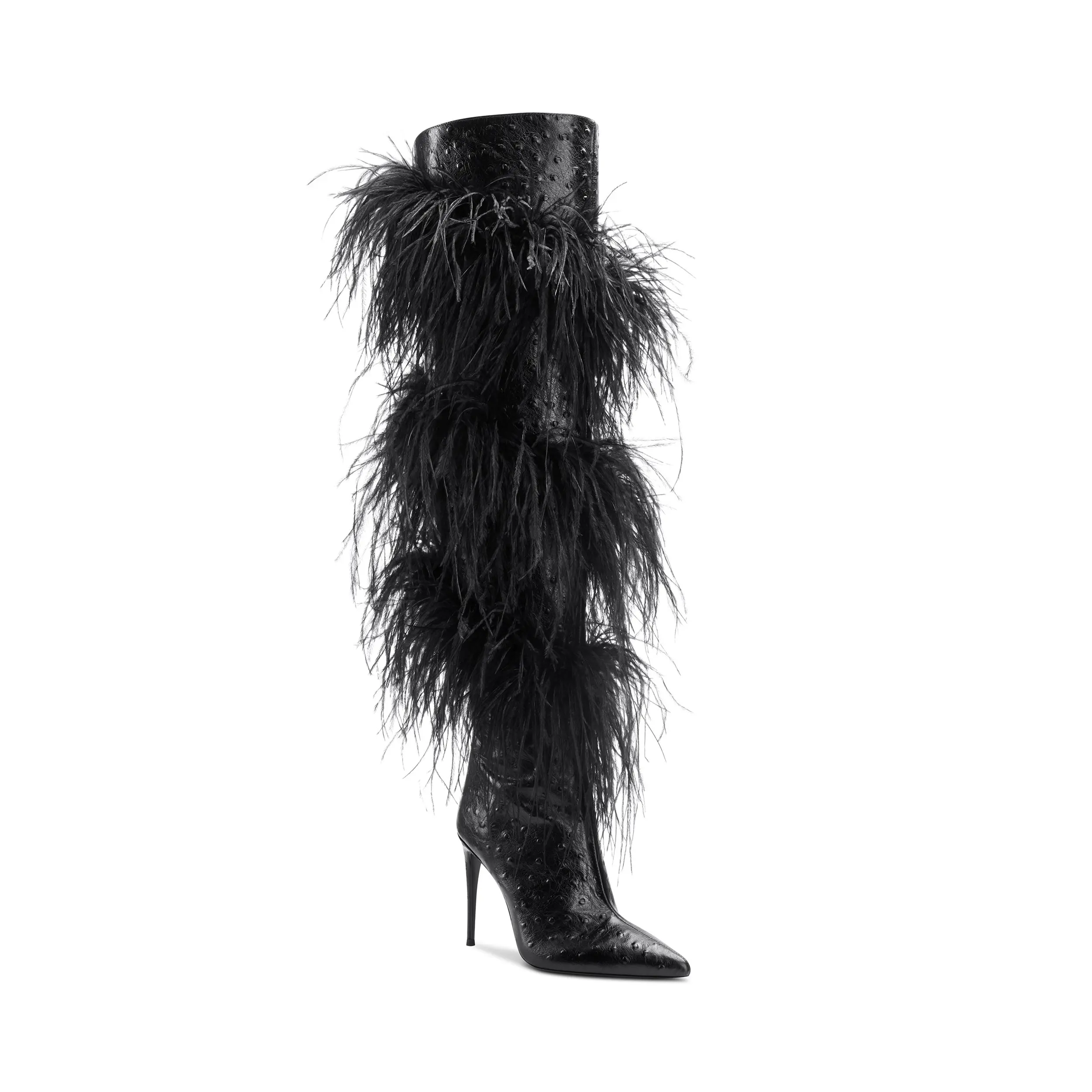 2022 Kobiety Faux Fox Fur Shoes Winter Fashion Over The Knee Boots Orange Feather Long Boots Sexy Pointed Toe Party Boots 44