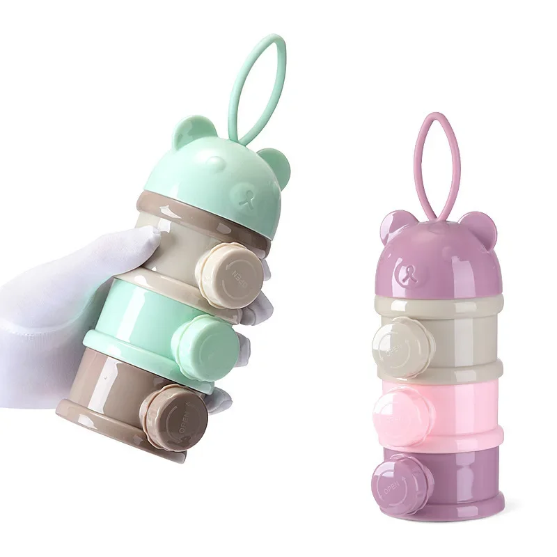 3/4Layer Bear Style Portable Baby Food Storag Box Multiple Openings Cereal Cartoon Infant Milk Powder Box Toddle Snack Container