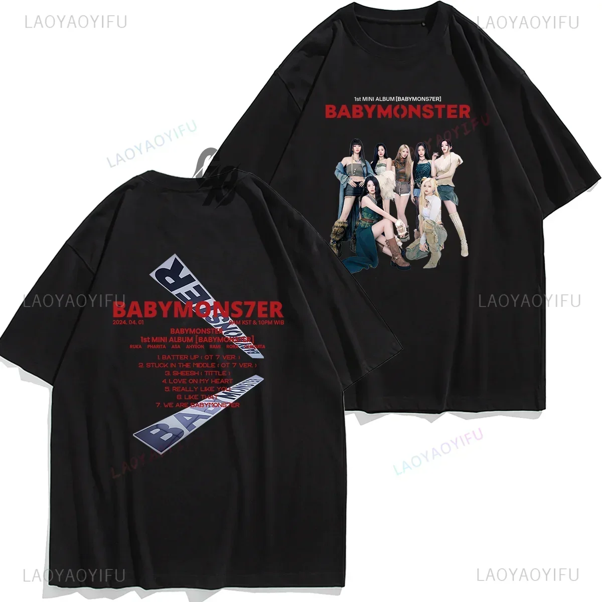 New Trending Babymonster TShirt Babymons7er Print Tops Kpop Hip-hop Girl Group Cool Graphic Cotton Tee Unisex Hipster Streetwear