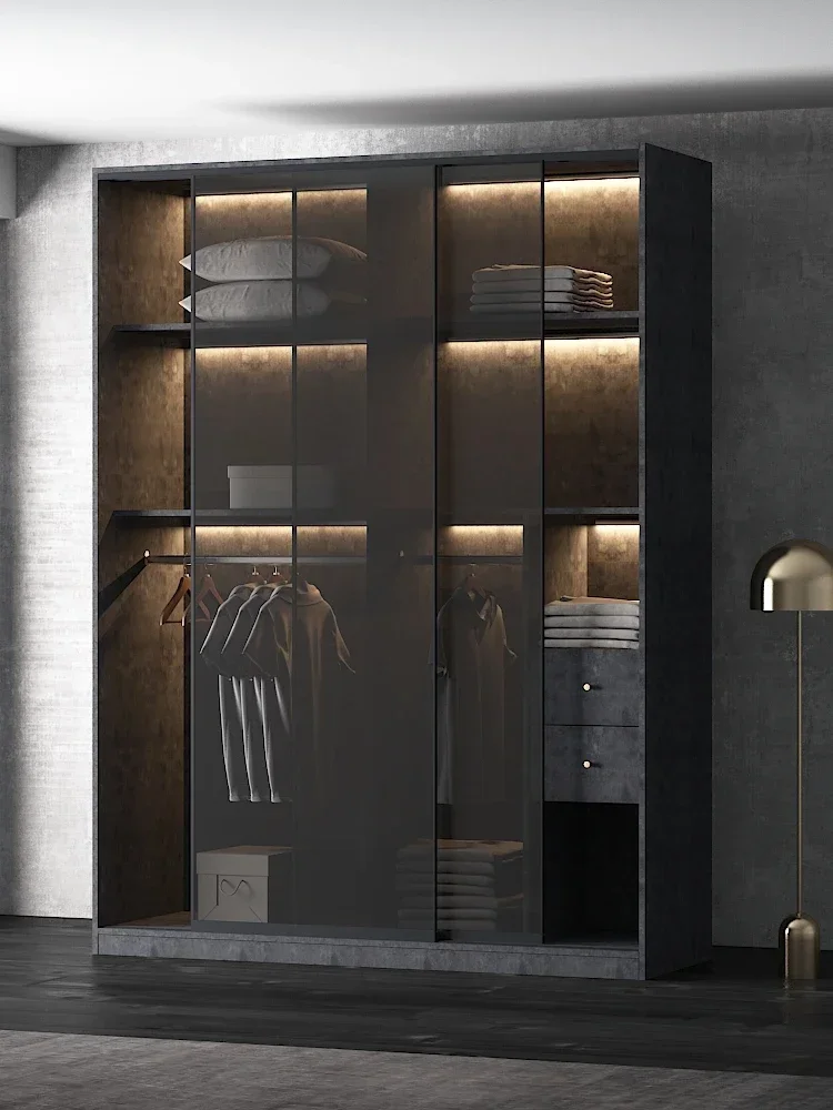 Wardrobe Bedroom Sliding Door Wardrobe Household Solid Wood Cloakroom Sliding Door One Door to the Top