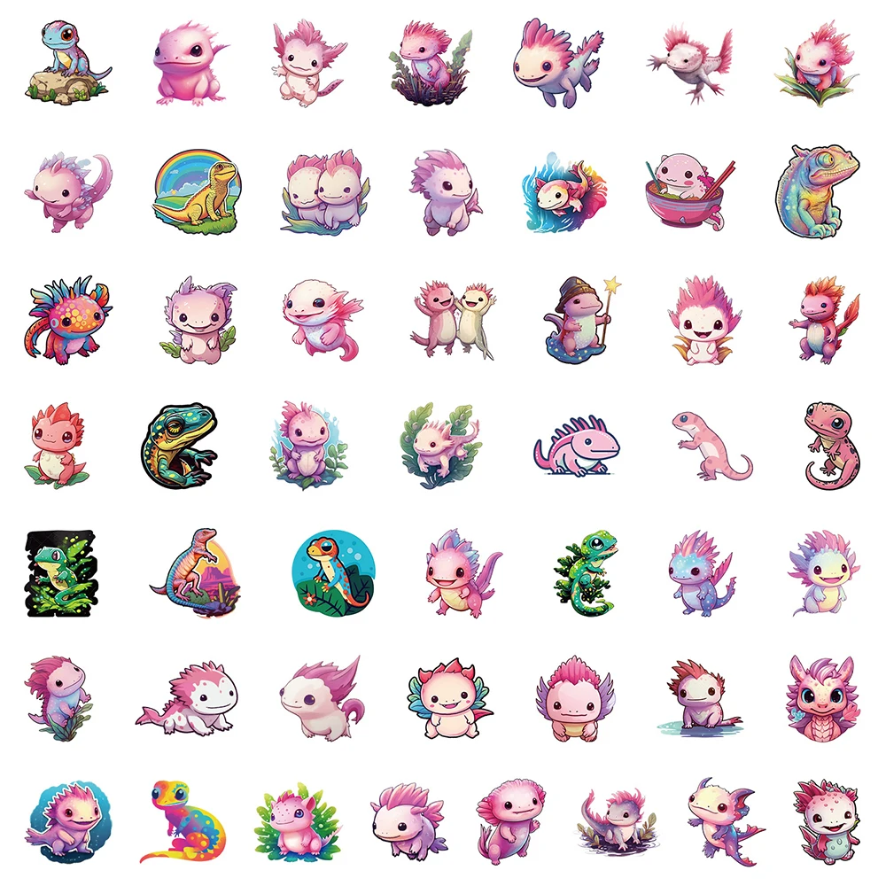 Autocollants de dessin animé Axolotl rose mignon pour enfants, autocollant de salamandre de dessin animé Kawaii, décalcomanie de téléphone de bouteille d'eau, jouet de scrapbooking, 10 pièces, 30 pièces, 50 pièces