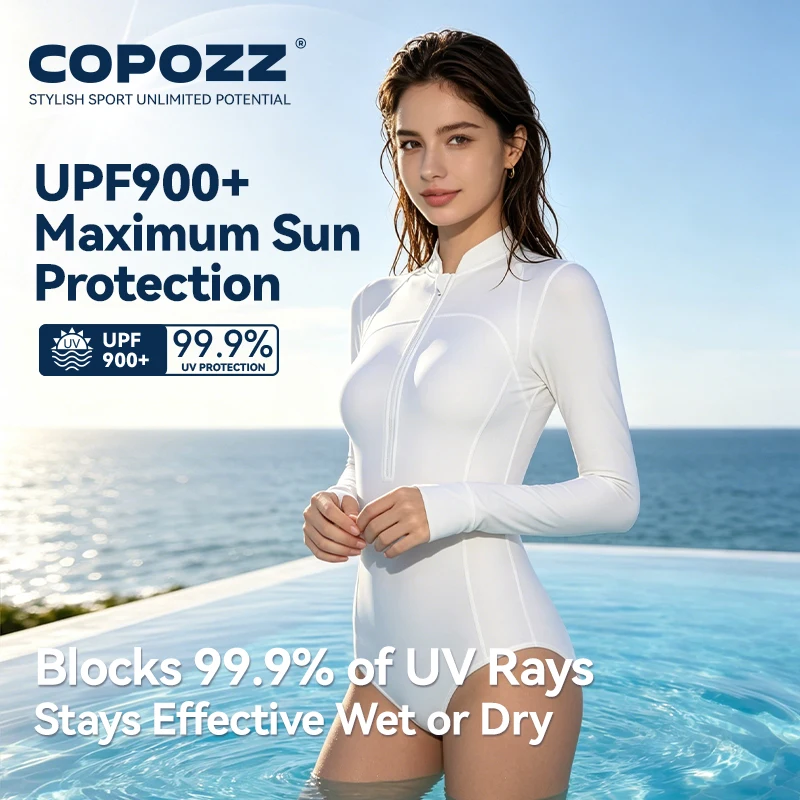 COPOZZ Anti-exposure Swimsuit Women UPF50+ Quick Dry One-Piece Rash Guard Swim Bathing Suit Beachwear Surfing Bodysuit High Neck