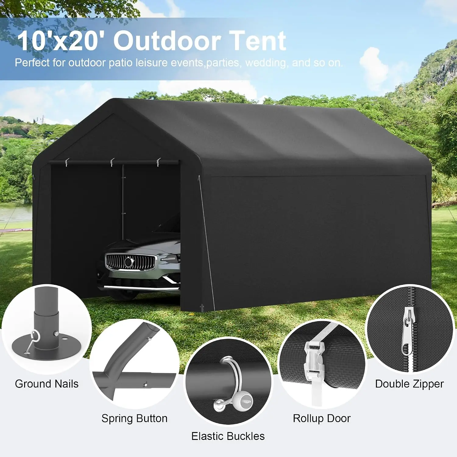 Carport Canopy Heavy Duty 10x20 ft Party Tent Portable Car Garage with Sidewalls (10 x 20 ft Black)