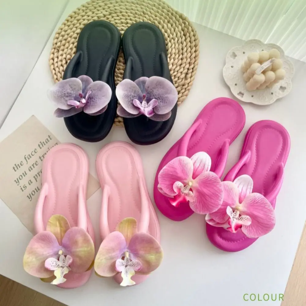 أزياء الصيف فراشة الأوركيد النعال الشاطئ أنيقة زهرة الوجه يتخبط عدم الانزلاق عطلة المرأة الصنادل المنزلية