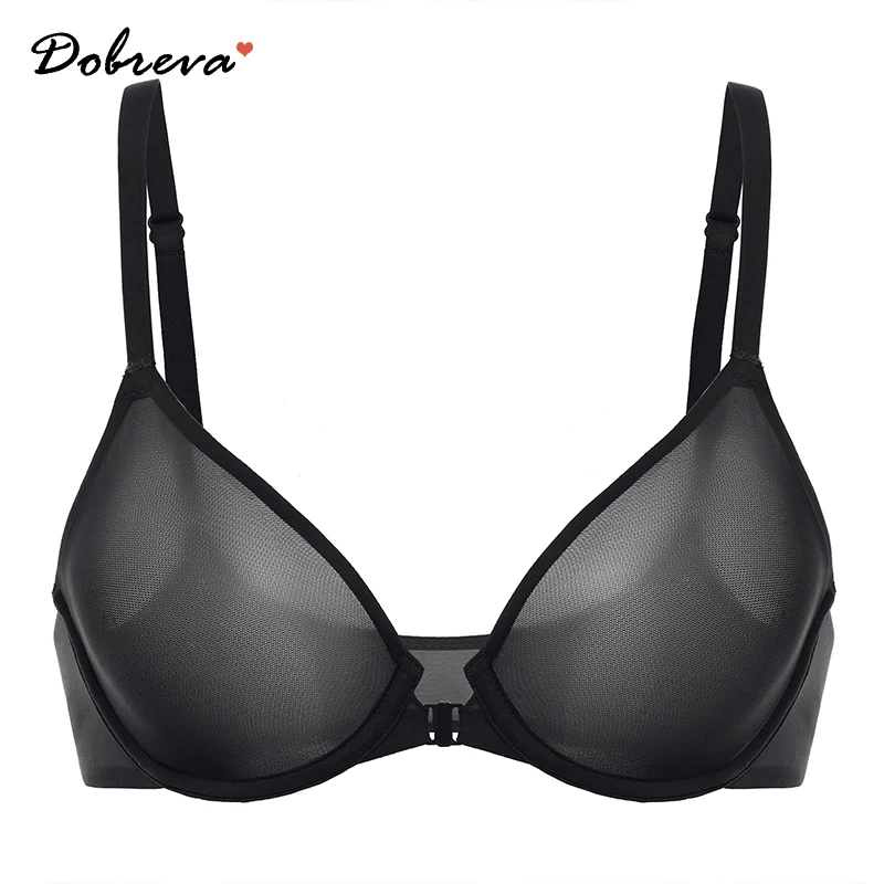 Women\'s Mesh Front Closure Bras Demi Plunge Supportive Comfortable Seamless Underwire Unlined Sheer Bras