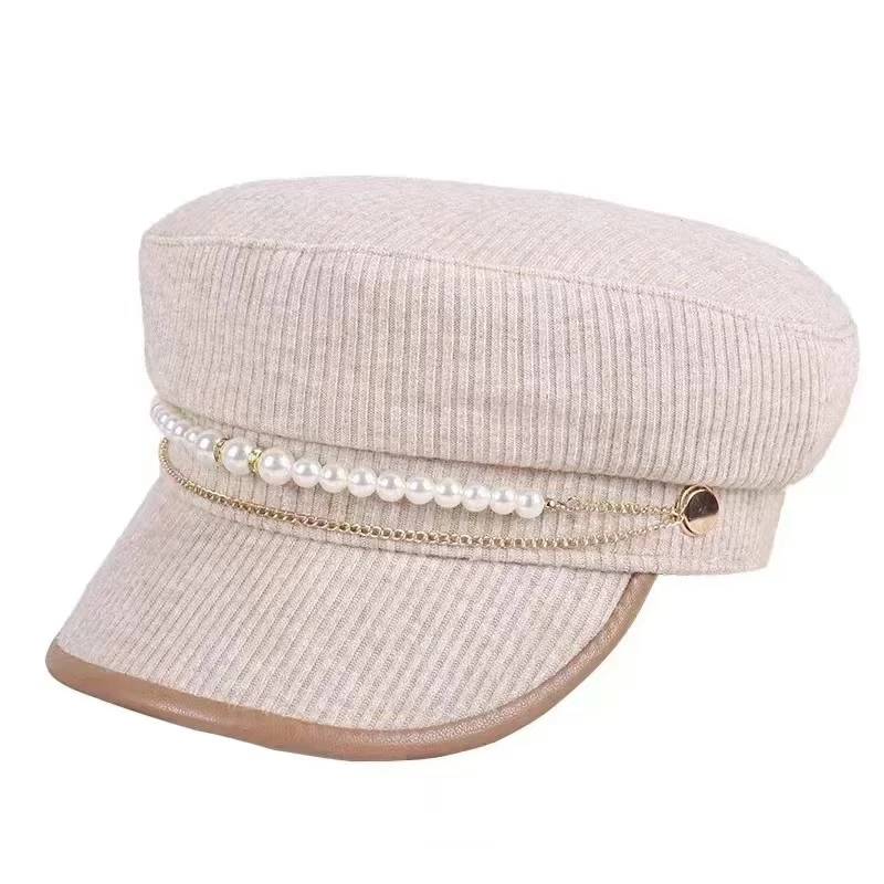 new fashion pearl chain navy hat woman beret autumn and winter painter hat