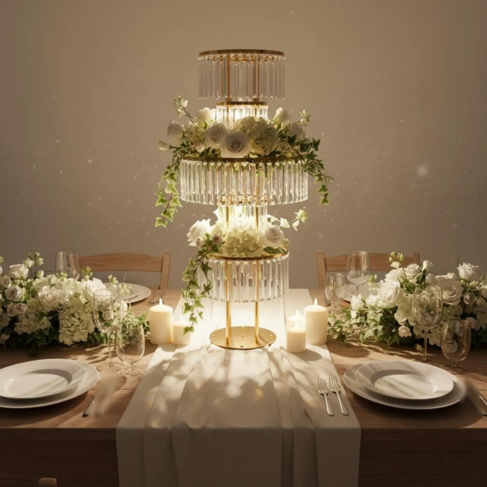 

Wedding Flower Stand Gold Color Crystal Hanging Flower Stand Home Decor Glamorous Luxury for Aisle, Stage