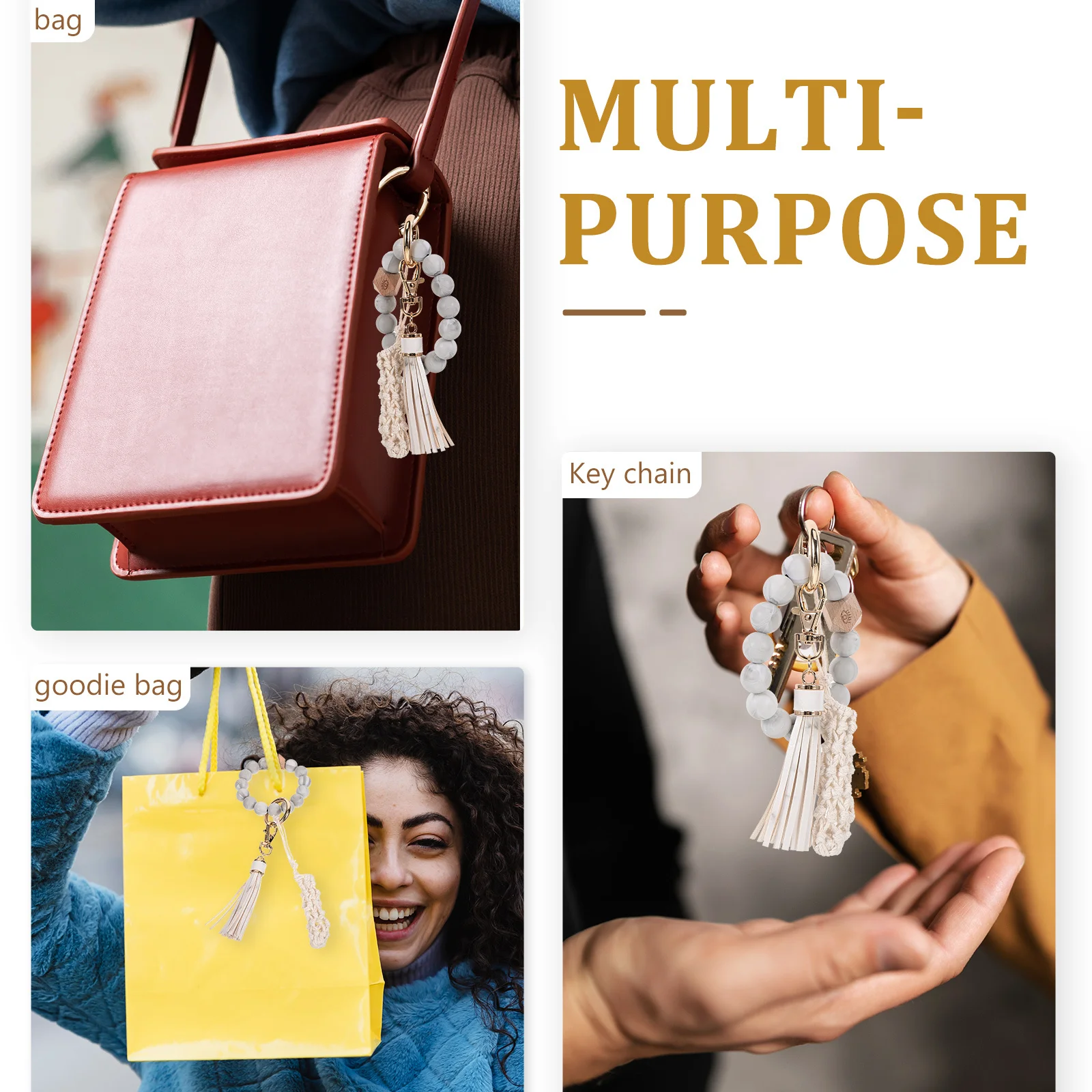 

Beaded Tassel Keychain Bracelet Wristlet Portable Durable Exquisite Color Unique Gift for Friends Family Decor