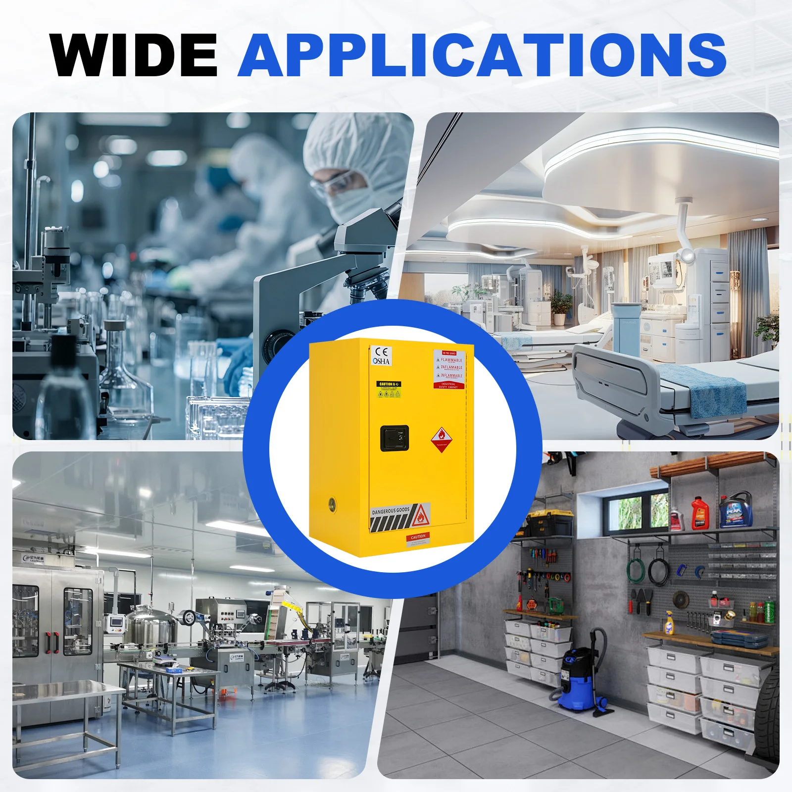 

Взрывозащищенный шкаф для опасных веществ объемом 12 галлонов, 22,8 дюйма (Ш) x 18,1 дюйма (Г) x 35 дюймов (В), стальной, для промышленного и домашнего использования