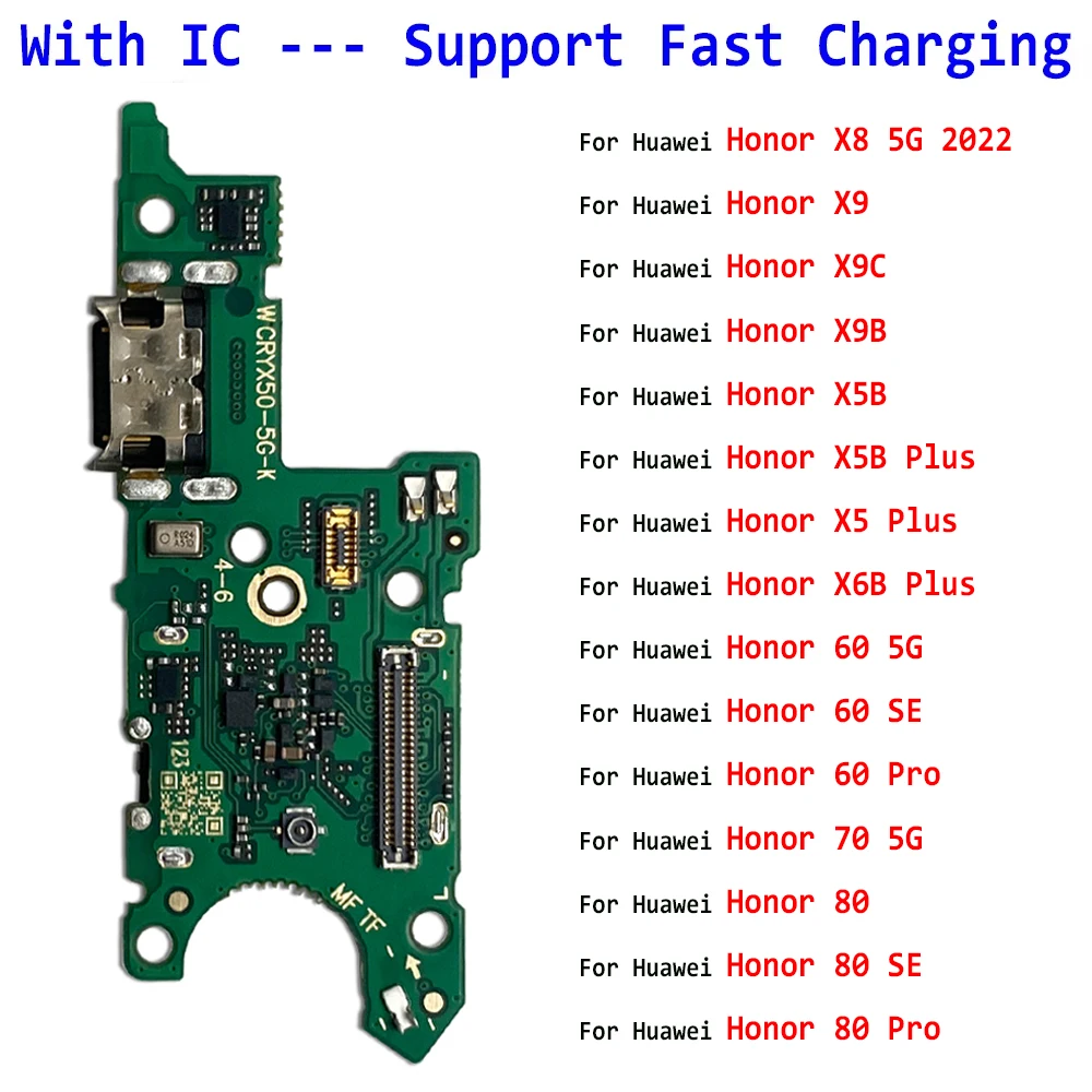 USB Charging Port Board Flex Cable Connector Micro Parts For Huawei Honor X8 5G X9B 60 Pro 70 80 X9C X9 X5B X6B X5 Plus 60 SE