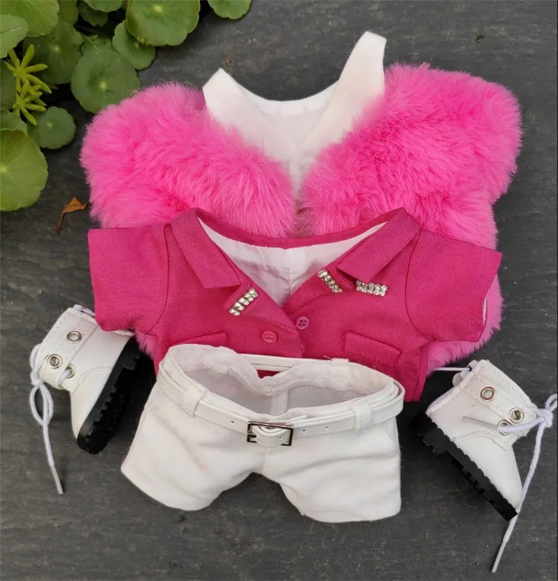 Hand-Made 20Cm Pop Kleding Korte Pluche Roze Pak 20Cm Idol Pop Outfit Diy 20Cm Pop speelgoed Kleding Accessoires