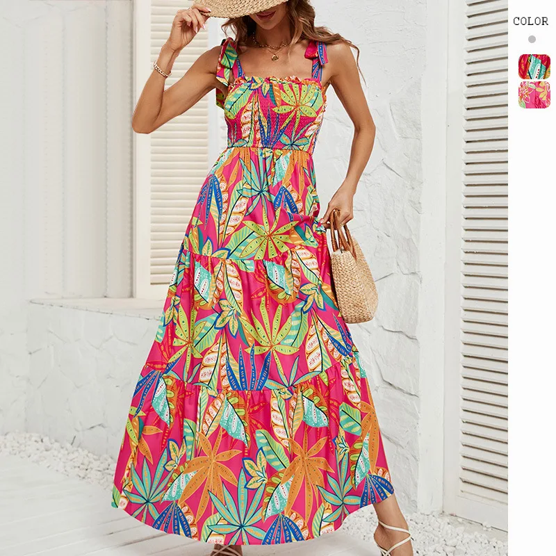 

Explosive New Summer Women's Sexy Print Halter Wrap Chest High Waist Dress Woman Vintage Dress Long Dresses for Women