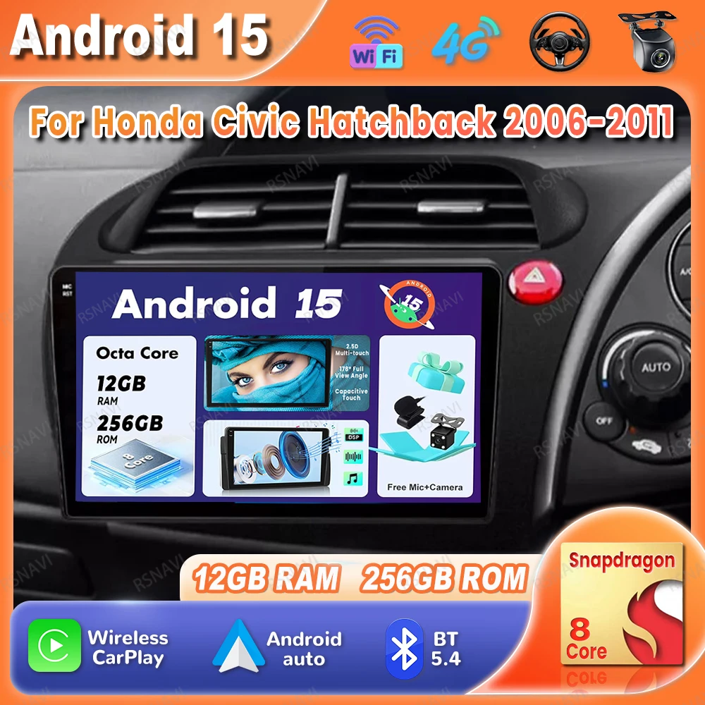 

Автомобильный радиоприемник Android 15 для Honda Civic Hatchback 2006-2011 Viedo Player DVD 5G WIFI DSP Стерео GPS 4G LTE Мультимедийная навигация BT