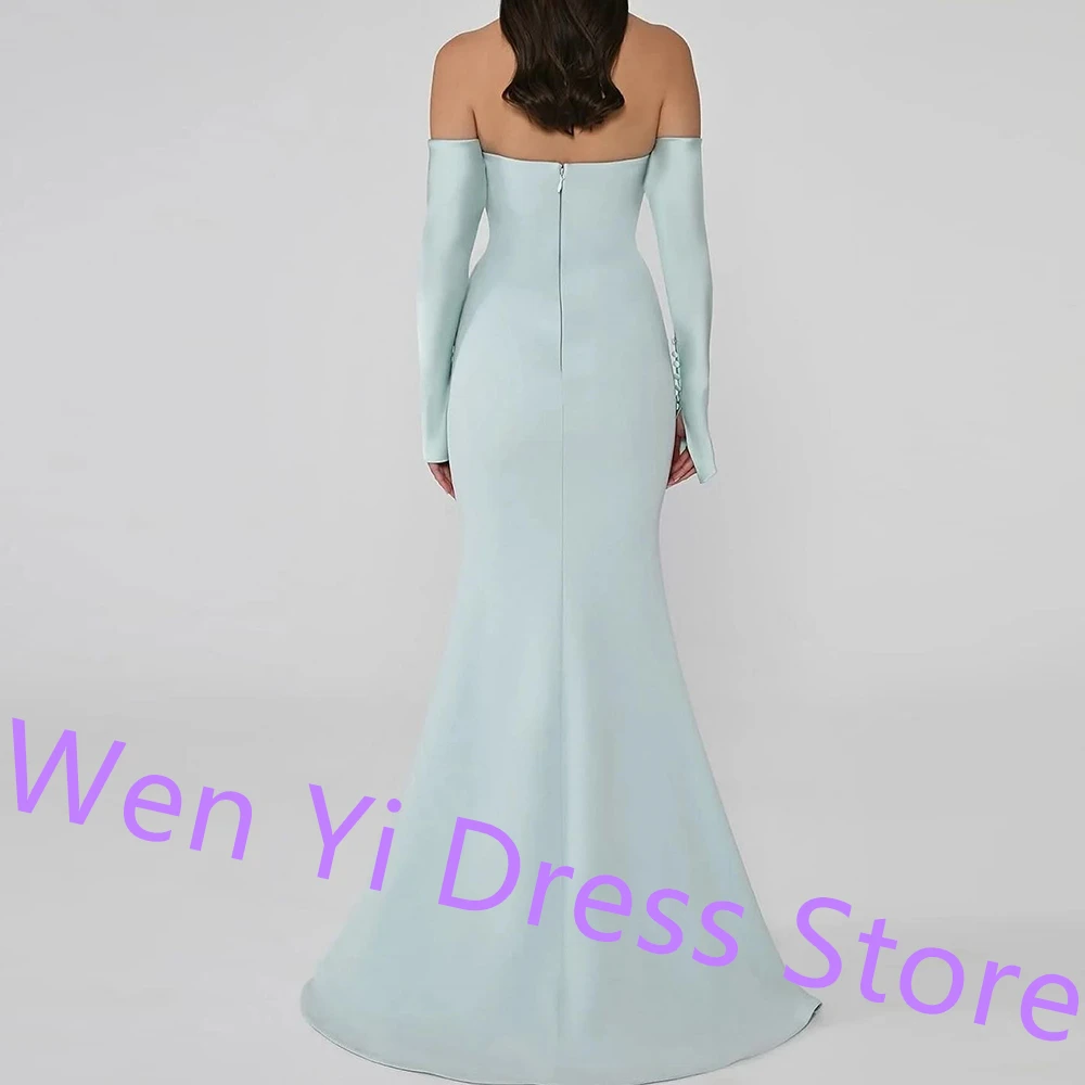 Classic Mermaid Zipper Back Sweep Train Evening Dresses for Special Occasions Strapless Jersey Detachable Long Sleeves Buttons