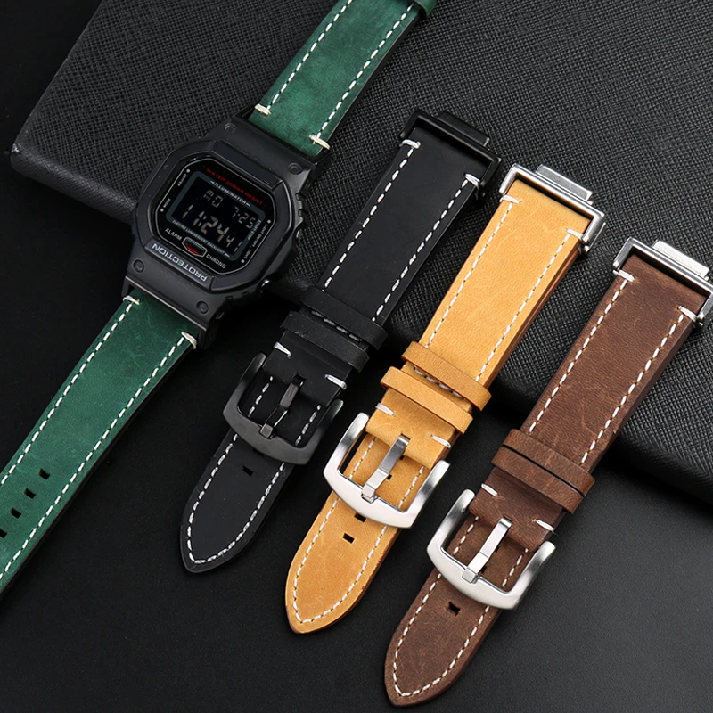 خمر جلد البقر حزام الساعات ل G-SHOCK كاسيو DW5600 GW-B5600 GW-M5610 DW-5600 GA 110 120 GA2100 ريترو حزام ساعة اليد حزام سوار