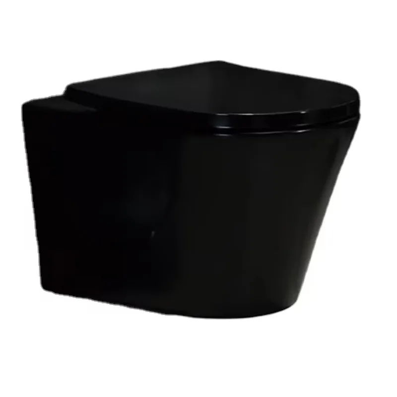 European style Rimless Ceramic Toilette Matte Black Color Mounted Round Wall Hung Toilet